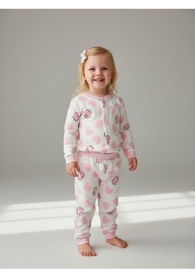 Zekids Kız Bebek Pamuklu Kalp Desenli Pijama Takımı-16850 Pembe