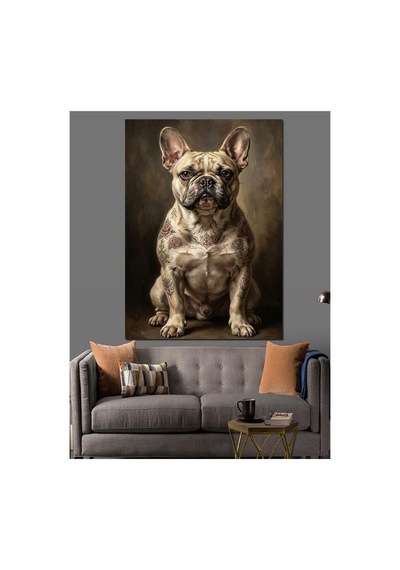 Ciddi Bakışlı Fransız Bulldog Portresi Yağlı Boya Dokulu Kanvas Tablo Canvas Tablosu