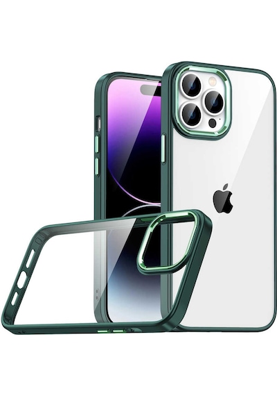 Apple Uyumlu iPhone 14 Pro Kapak Metal Kamera Korumalı Arkası Şeffaf Silikon Kılıf - Siyah