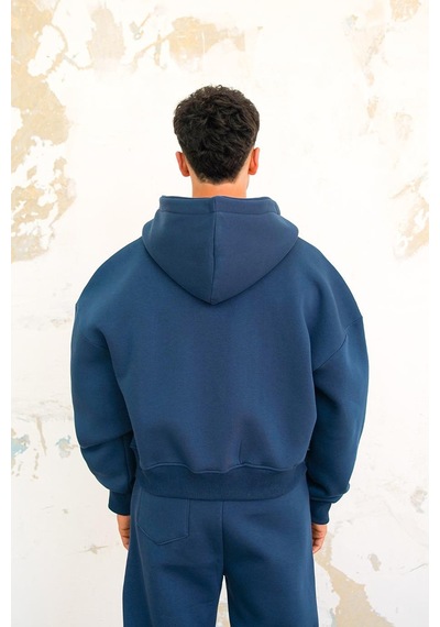 Lacivert Cozy Basic Tam Fermuar Oversize Sweatshirt Lacivert