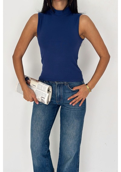 Noa & Noa Kadın Kolsuz Boğazlı Basic Body Sleek Core Mavi