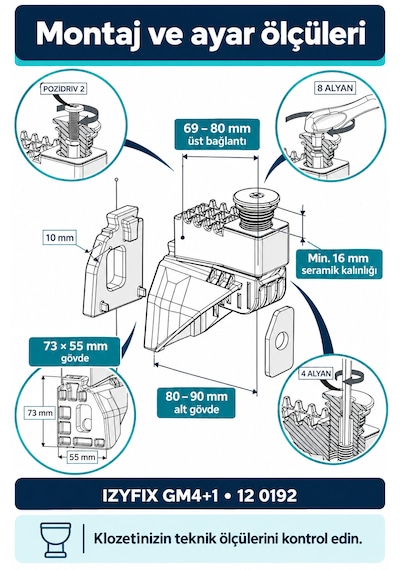 İz Yapı Izyfıx Gm4+1 Asma Klozet Gizli Montaj Seti 35 Mm Uyumlu Uzatmalı Çok Renkli