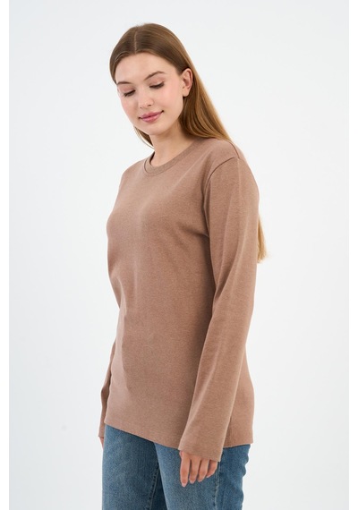Alexander Gardi Bisiklet Yaka Basic Likralı Sweatshırt Wk25512-wn Sütlü Kahverengi