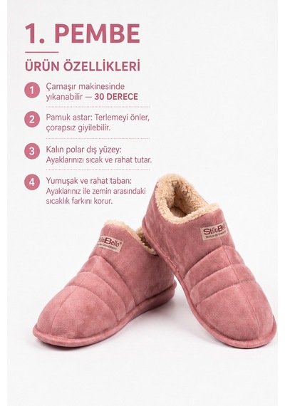 Stwenn Unisex Şık Kışlık Ev Terliği İçi Peluş Sıcak Tutan Kapalı Panduf Yumuşak Tabanlı Hafif Rahat Ev Botu Pembe