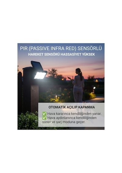 Upway Güneş Enerjili Sensörlü 800 Lm 120 Led Lamba - İç Ve Dış Mekan Solar Aydınlatma Beyaz Işık