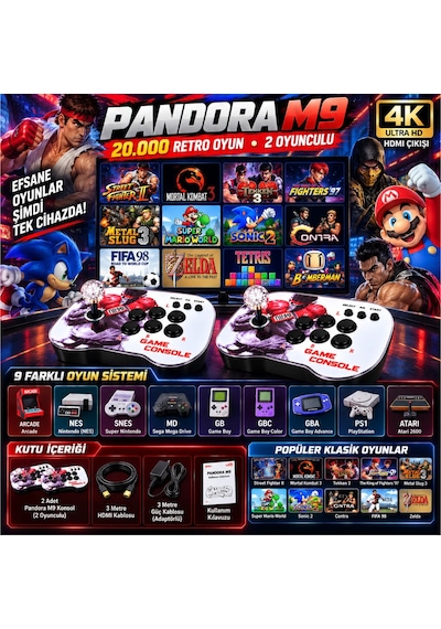 Schitec 4k Arcade Oyun Konsolu Pandora 20000 Retro Oyunlu 2 Oyuncu Joystick M9
