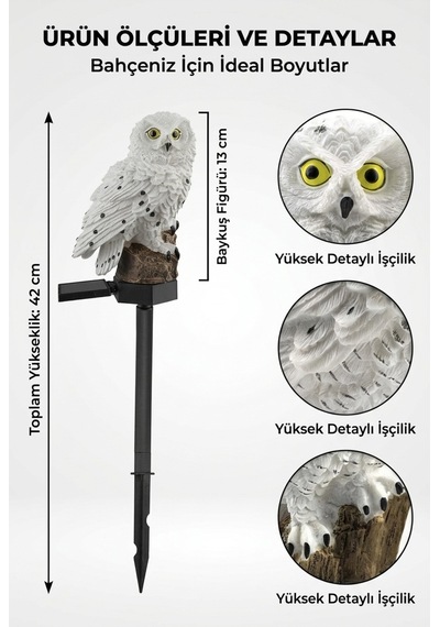 Solar Işıklı Baykuş Bahçe Lambası Güneş Enerjili Led Bahçe Aydınlatma Suya Dayanıklı 42 Cm