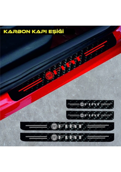Fiat Stilo İçin Uyumlu Aksesuar Oto Kapı Eşiği Sticker Karbon 4 Adet Kırmızı