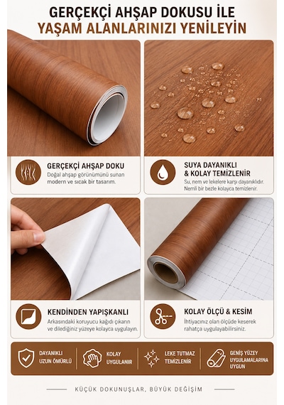 Deconitte Kendinden Yapışkanlı Koyu Ahşap Desenli Premium Mobilya Dolap Masa Tezgah Dekoratif Kaplama 60x100cm