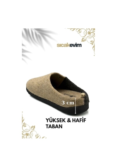 Sermoda Kadın Ev Terliği Poli Taban Hafif Tabanlı Sıcak Tutan Ev Terliği Vizon Siyah