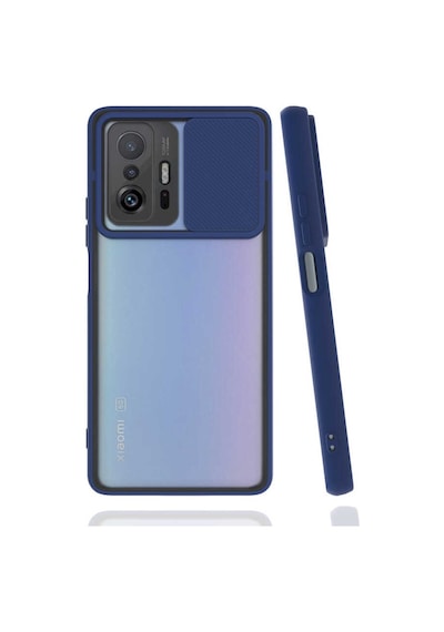 Noktaks - Xiaomi Uyumlu Xiaomi Mi 11t 5g - Kılıf Slayt Sürgülü Arkası Buzlu Lensi Kapak - Lacivert T19685 Lacivert