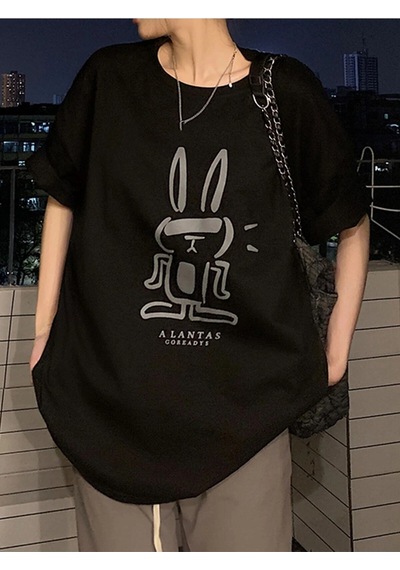Flood Of Style Kadın Siyah Tavşan Baskılı Oversize T-shirt