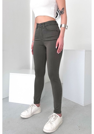 HLT Jeans Kadın Açık Haki Süper Skinny Fit Esnek Likralı Yüksek Bel Jean Kot Pantolon Jennie-2009 Açık Haki