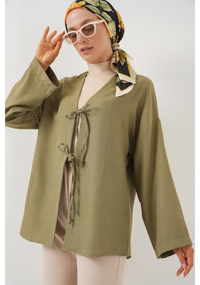 Bigdart Keten Tesettür Kimono 5968 - Çağla
