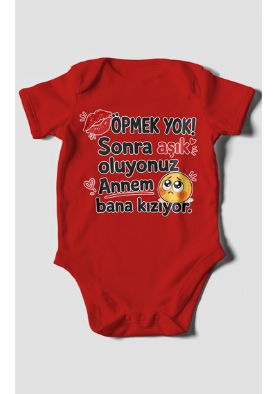 Morivokids Anneye Özel Kısa Kollu Bebek Body %100 Pamuk Zbn172-kk Kırmızı