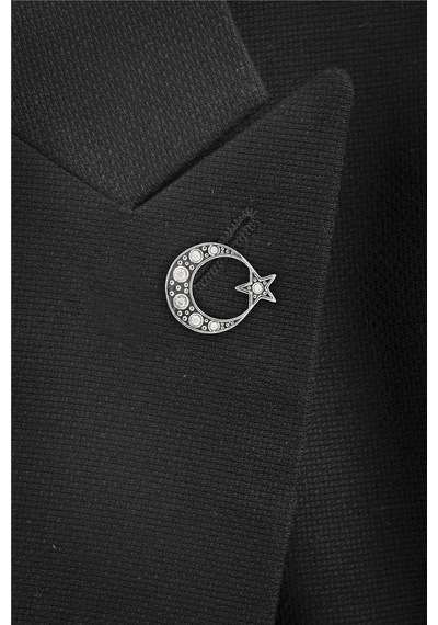 925 Ayar Gümüş Zirkon Taşlı Ayyıldız Rozet