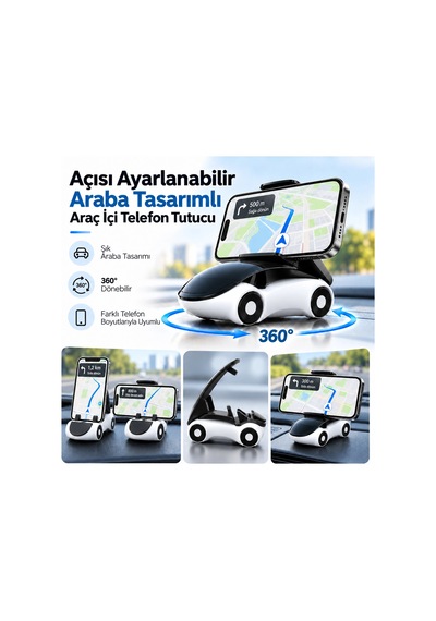 Cazibiz Açısı Ayarlanabilir Araba Tasarımlı Araç İçi Telefon Tutucu-440643 Çok Renkli