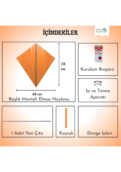 Uçurtma Yapım Seti / Naylon Elmas / Plastik Çıtalı / Turuncu