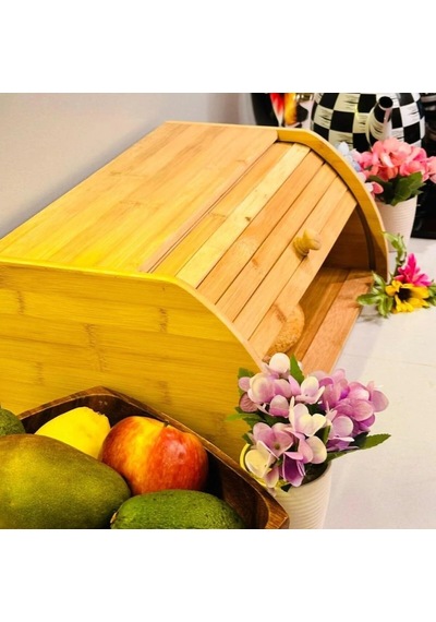 Lexroo Doğal Bambu Demonte Ekmeklik, Ekmek Kutusu, Kayar Kapaklı, Geniş Hacimli, 38 X 23 X 19 Cm Çok Renkli