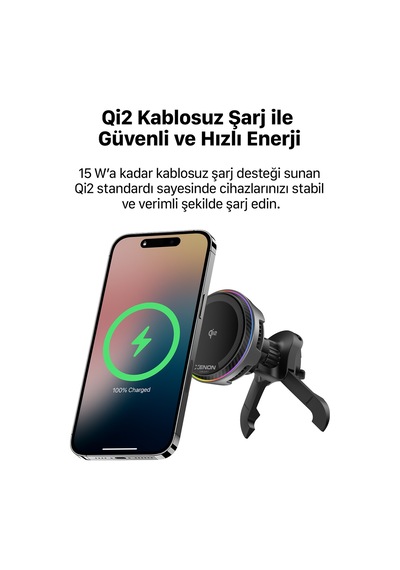 Xenon Smart Qi2 Kablosuz Araç Şarjı Ve Tutucu 15w, Aktif Soğutma Fanı, 48w Hızlı Şarj Adaptörü, 360 X6416