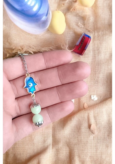 Fosfor Taşı Anahtarlık Nazarlık 2 Takım Gerçek Fosfor Taşı Anahtarlık Fatima Hamsa El Takısı