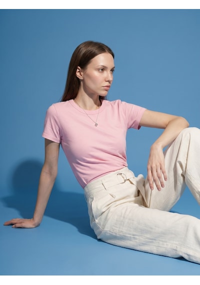 Dilvin 32779 Bisiklet Yaka T-shirt-toz Pembe