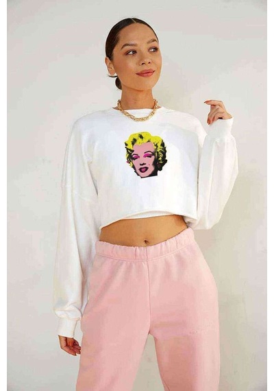 Marilyn Monroe Pop Art Andy Warhol Marilyn Baskılı Crop Kadın Be