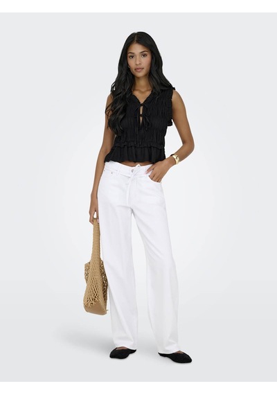 Only Onlgoa S/s Lınen Bl Frıll Top Cc Pnt Siyah Kadın T-shirt 15363693