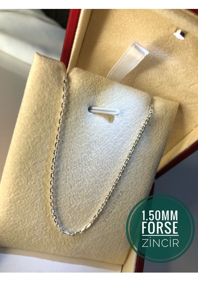 Erkek Kadın Gümüş Kolye - 1.5mm Forse Model 925 Ayar Unisex Işıklı Kutuda Sevgiliye Eşe Kolye Zincir