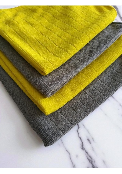 4'lü Havlu Seti - Mikrofiber Süper Emici Çok Amaçlı Bez 40x40 Cm Gri