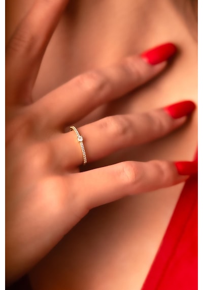 14 Ayar Altın Yarım Tur Taşlı Tek Taş Yüzük Yzk8753 Sarı Altın