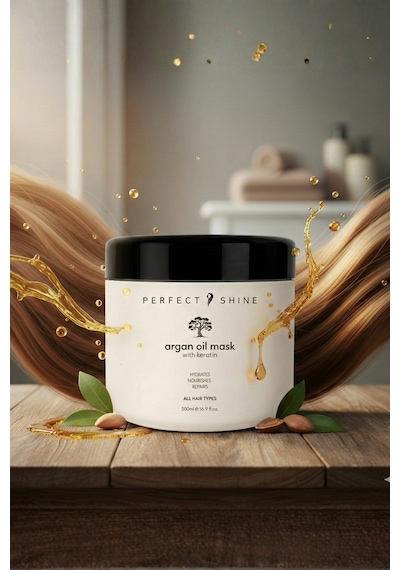 Perfect Shine Derinlemesine Besleyici Onarıcı Yoğun Bakım Argan Yağı Keratin İpek Proteinli Saç Maskesi 500ml