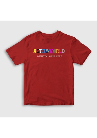 Presmono Unisex Çocuk Astroworld V4 Travis Scott T-shirt Kırmızı