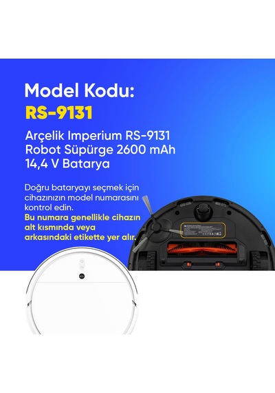Arçelik Imperium Rs-9131 Robot Süpürge 2600 Mah 14,4 V Batarya  Uyumlu Uzun Ömürlü, Yüksek Performans Pil