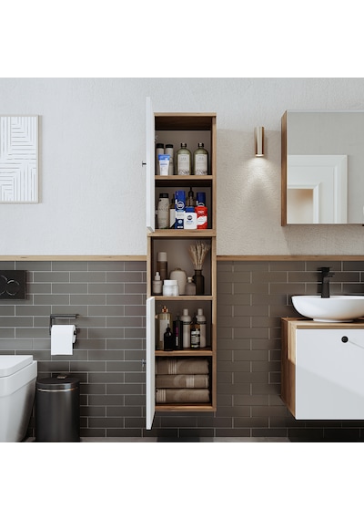 Banyo Dolabı Mat Mdf 150 X 35 Cm Banyo Boy Dolabı Atlantik Çam - Beyaz Banyo Dolabı Mat Mdf 150 X 35 Cm Banyo Boy Dolabı Atlantik Çam - Beyaz