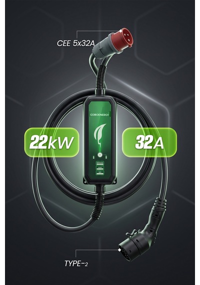 Goboenergy Cmp22 Basic 22 Kw Ac Taşınabilir Elektrikli Araç Şarj Cihazı / Type2 5 Metre Kablolu / Taşıma Çantası