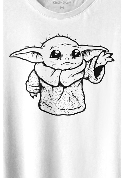 Baby Yoda Star Wars Mandalorian Silüeti Baskılı Tişört Unisex T-shirt 001