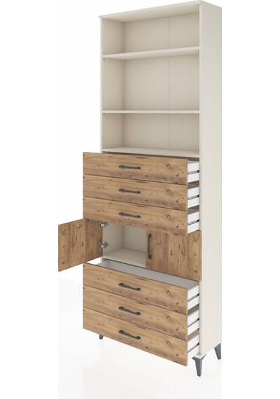 Arges Dolap 4 Raflı 6 Çekmeceli 2 Kapaklı 88x30x243 Aytaşı-çam Aytaşı