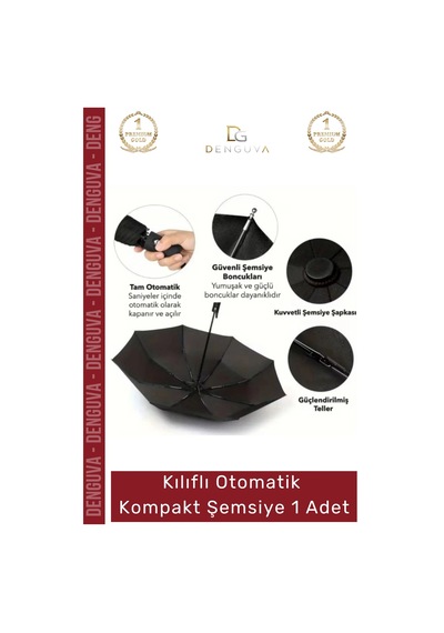 Denguva Şemsiye Kılıflı Otomatik Su Geçirmez Dayanıklı 8 Telli Şık Ergonomik Çanta Boy Kompakt Yağmur Şemsiye Çok Renkli