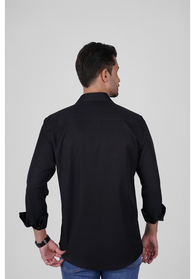 Optik Siyah Slimfit Erkek Gömlek Siyah