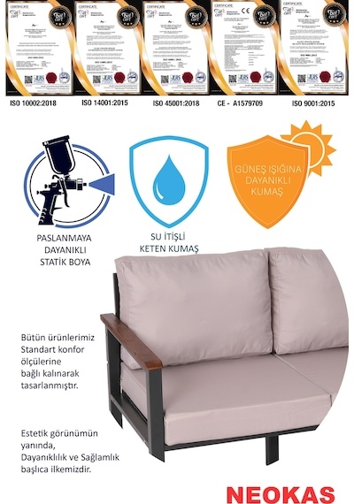 Neokas Bahçe Takımı, 1+1+3, Balkon Mobilyası, Masasız Balkon Seti Beyaz