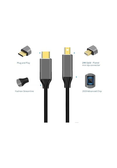 K-02e Type-c To Mini Display Port 4k Hd 60hz Görüntü Aktarım Kablosu Standart
