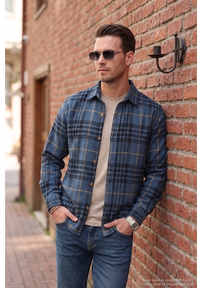 Buratti Ekoseli Uzun Kollu Slim Fit Kışlık Erkek Gömlek Cf21W112844 Indigo