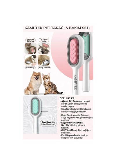 Evcil Hayvan Tüy Toplayıcı Kedi Köpek Tüy Temizleme Fırçası Pratik Islak Mendilli Masaj Etkili Hazneli Tüy Temizleyici Tarak