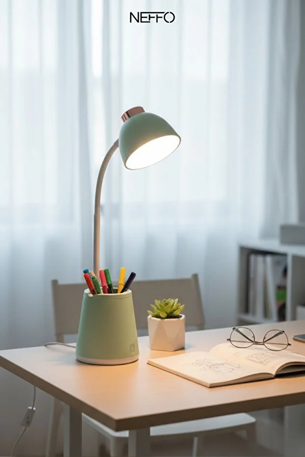 Şarjlı Dokunmatik Led Çalışma Okuma Işığı Flexible Masa Lambası 3 Kademeli Su Yeşili