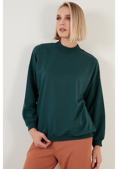 Lela Pamuklu Dik Yaka Basic Örme Bayan Sweat 5863323 Nefti