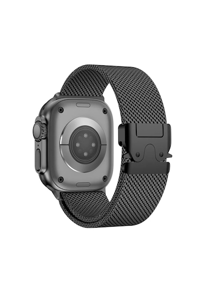 Forzacase Apple Uyumlu  Watch 7 45mm İle Mekanizmalı Metal Hasır Kordon Kayış - Fc864 Siyah