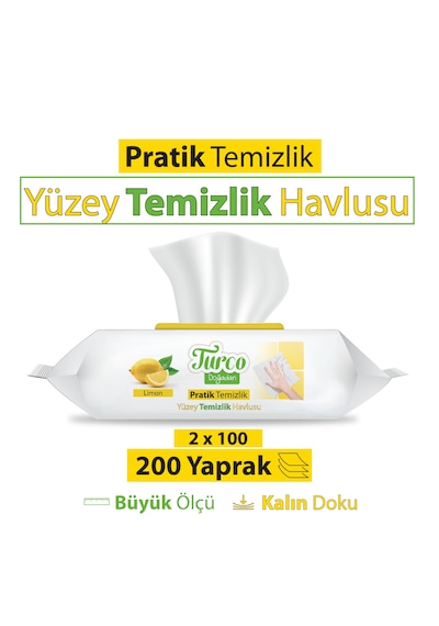 Turco Doğadan Pratik Yüzey Temizlik Havlu Limon 2 x 100'lü