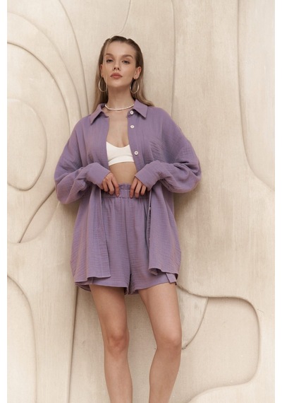 Mai Collection Mai Studios Co. Cosmos Lila Müslin Şort Takım Lila