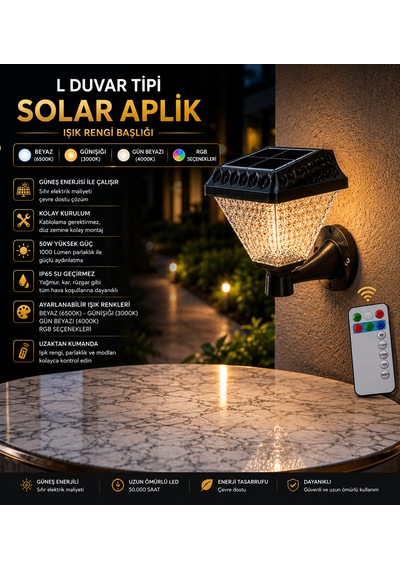 30 W Güneş Enerjili L Tip Duvar Solar Aplik Uzaktan Kumandalı Günışığı-beyaz-ılık Sarı .